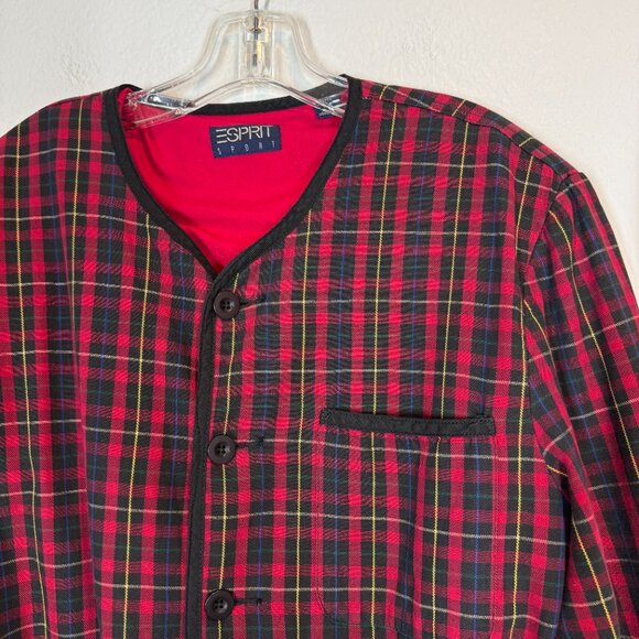 Vintage Esprit Plaid Jacket Medium Red Tartan 80s 90s Retro Cottagecore Plaid - Picture 4 of 12